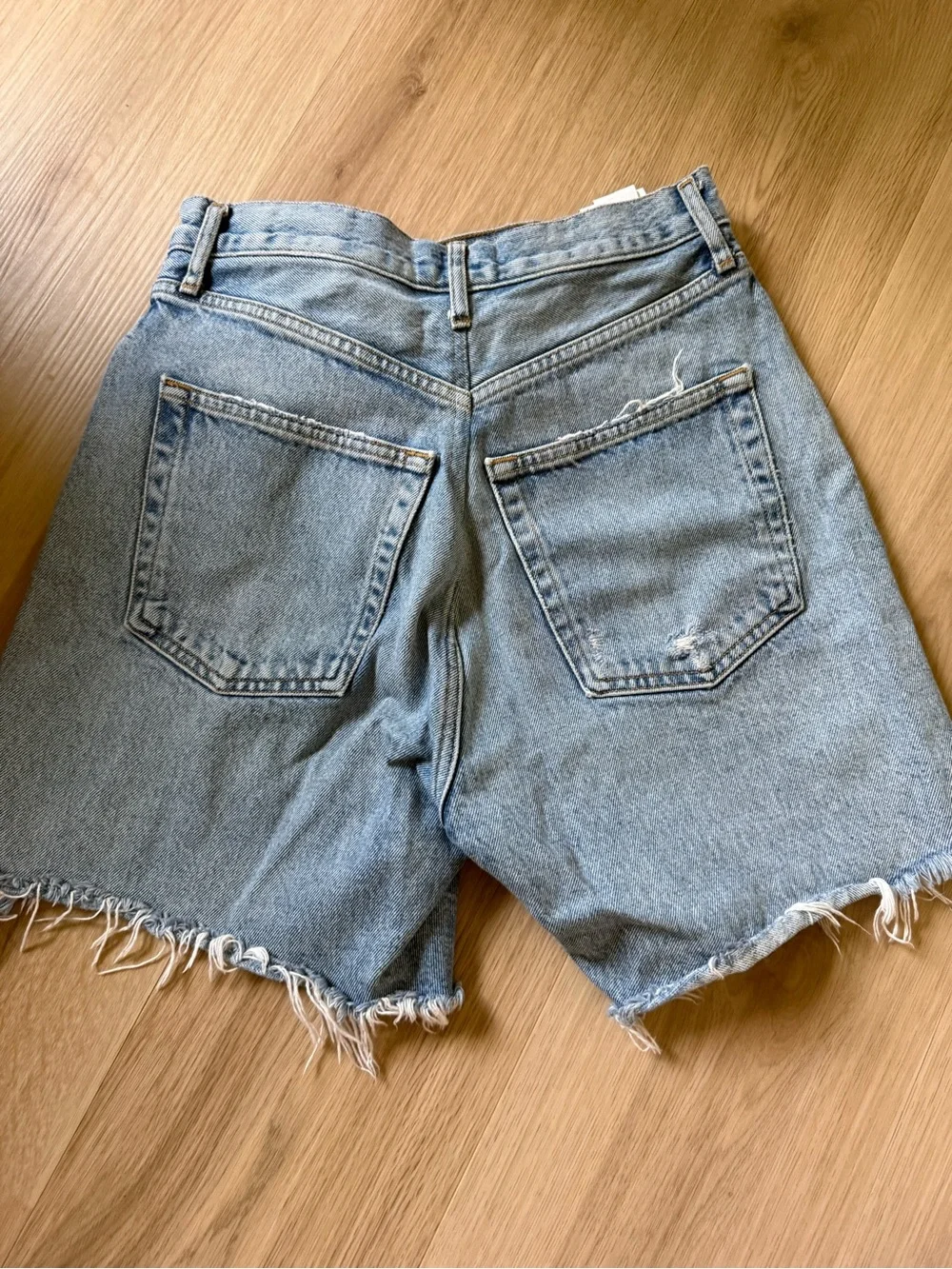 AGOLDE Stella Long Inseam Denim Shorts Cut Off Sz 25 100% Organic Cotton